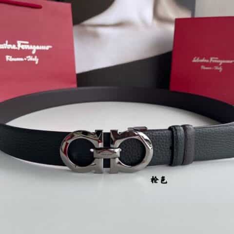 Ferragamo 菲拉格慕   精致菱形金属夹扣进口牛皮双面腰带3.5cm