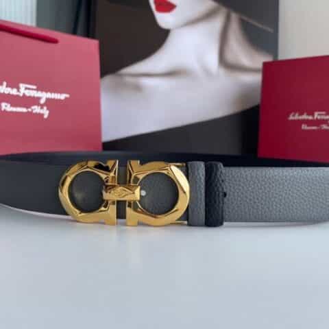Ferragamo 菲拉格慕   精致菱形金属夹扣进口牛皮双面腰带3.5cm