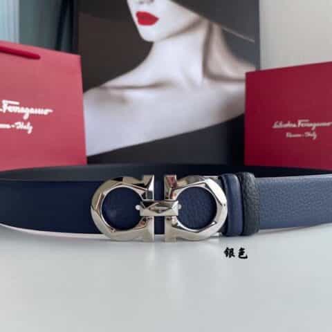 Ferragamo 菲拉格慕   精致菱形金属夹扣进口牛皮双面腰带3.5cm