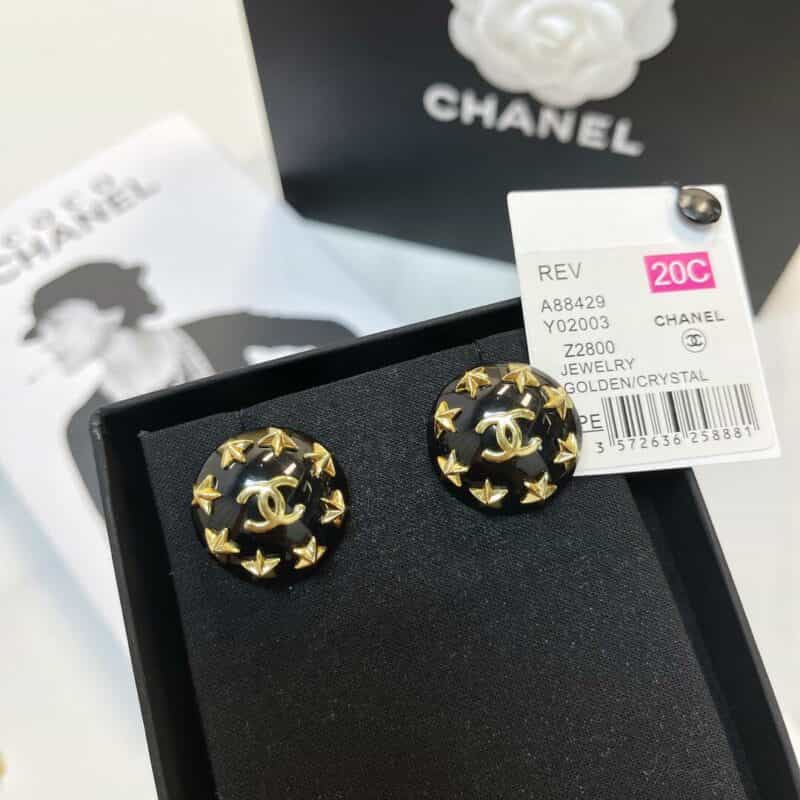 2021新款CHANEL香奈儿双c复古金色耳钉耳环