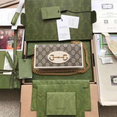 Gucci 1955马衔扣卡链条包 621892 帆布/白皮