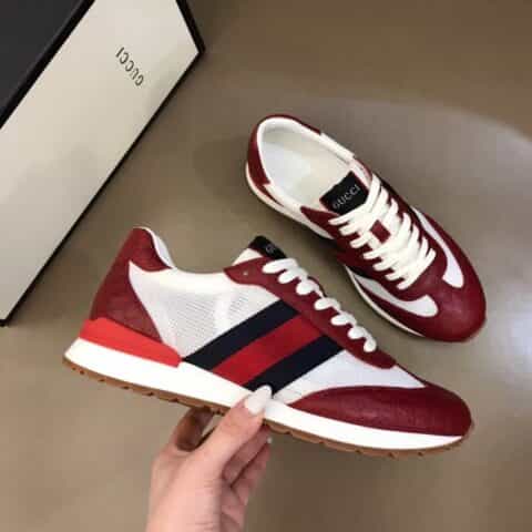 Gucci古驰   进口小牛皮拼接透气网面织物材质G家男士GG运动鞋