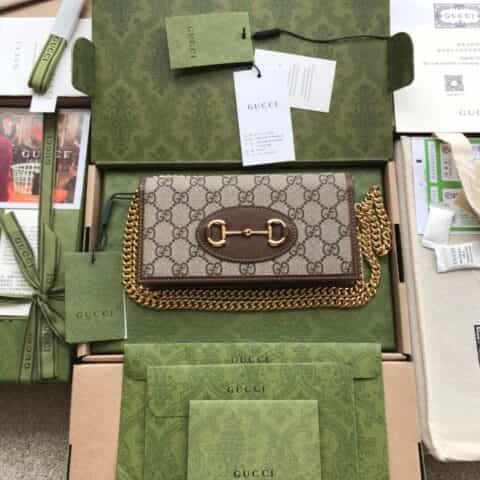 Gucci 1955马衔扣卡链条包 621892 帆布/棕皮