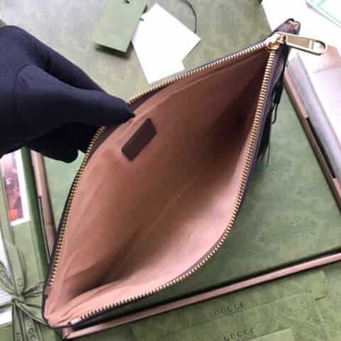Gucci Ophidia系列高级帆布手拿包 517551 帆布/啡皮 