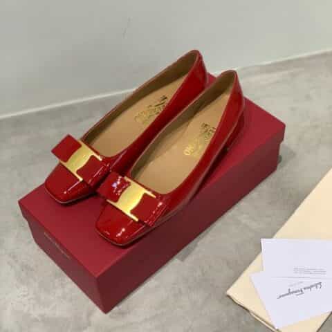 SF salvatore Ferragamo  菲拉格慕中古款方头小跟油边蝴蝶结单鞋