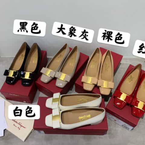 SF salvatore Ferragamo  菲拉格慕中古款方头小跟油边蝴蝶结单鞋