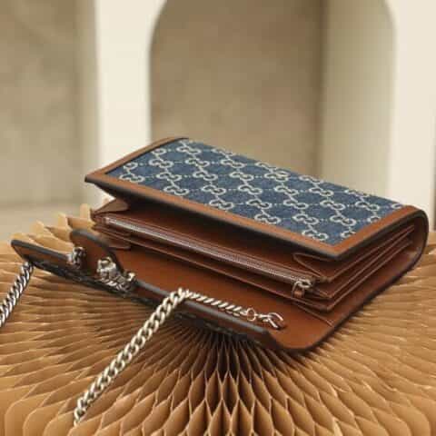 Gucci Dionysus系列丹宁牛仔面料Woc链条钱夹包 401231