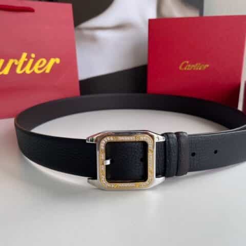 卡地亚Cartier   精钢镶嵌钻针式扣搭配头层牛皮3.5cm腰带