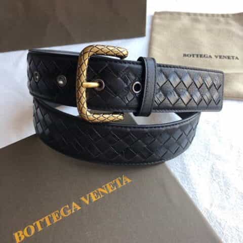 BOTTEGA VENETA葆碟家   精仿鳄鱼皮编织工艺结合复古花纹针式扣头男士腰带宽度38mm