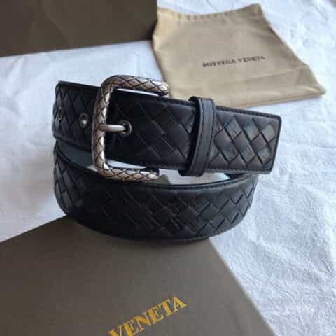 BOTTEGA VENETA葆碟家   精仿鳄鱼皮编织工艺结合复古花纹针式扣头男士腰带宽度38mm