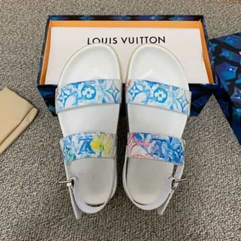 LV/路易威登   采用白兰相间的橡胶印花男士凉鞋