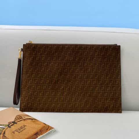 FENDI芬迪复古老花超薄双面磨砂牛皮手拿包8362L 8362S