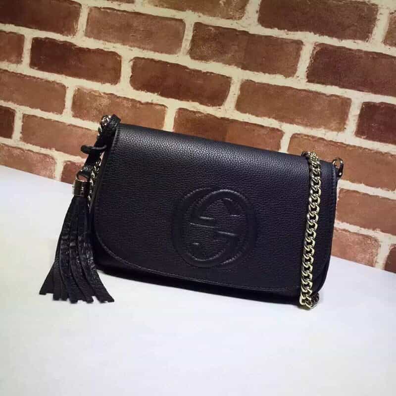 Gucci soho单肩包 黑色原版皮链条包336752