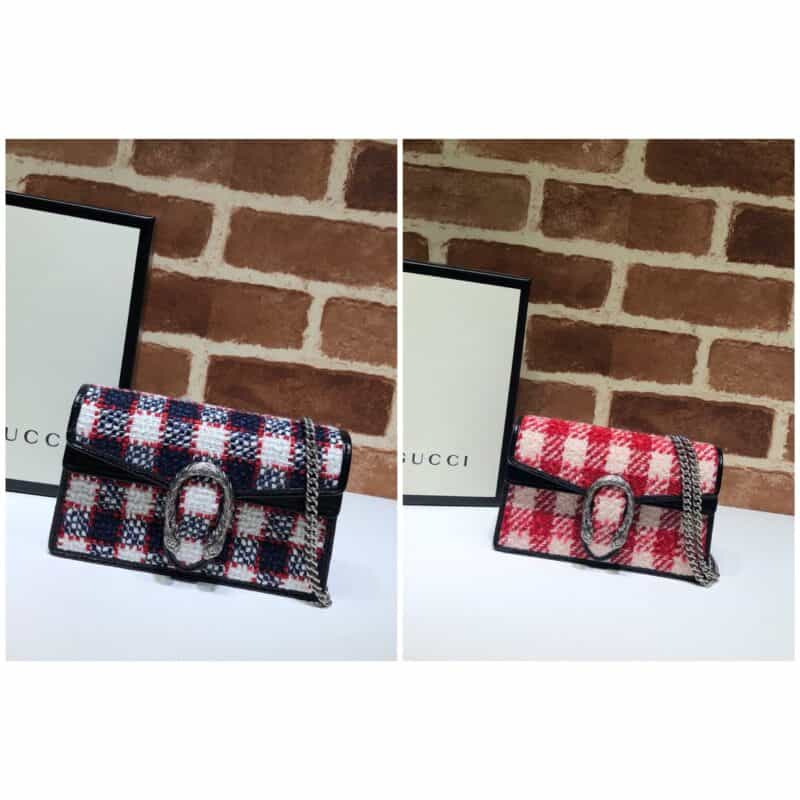 GUCCI古驰蓝格子链条单肩斜挎包476432