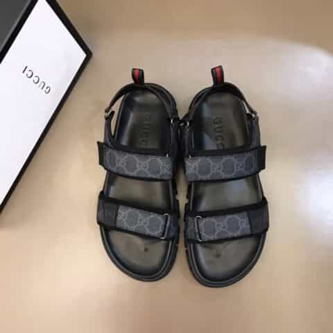 GUCCI古驰   进口头层牛皮拼接品牌织带G家高端男士拖鞋