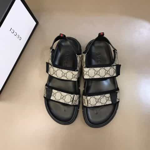 GUCCI古驰   进口头层牛皮拼接品牌织带G家高端男士拖鞋