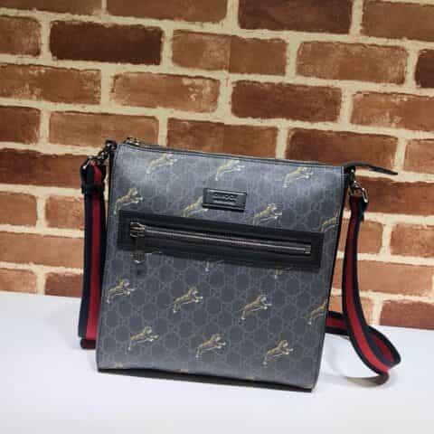 GUCCI古驰饰老虎印花高级人造帆布邮差包474137