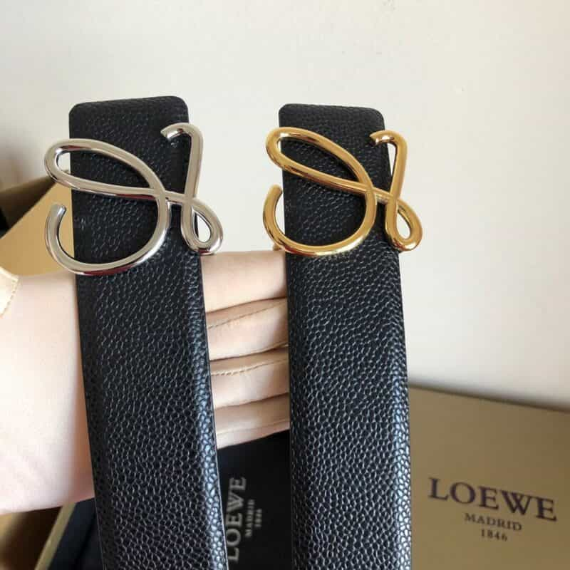 LOEWE罗意威  3.8cm精钢金属扣头层牛皮珍珠纹理腰带