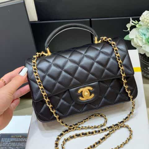 Chanel CF大mini带手腕版本珠光羊皮 AS2431黑色