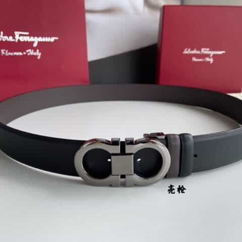 Salvatore  Ferragamo菲拉格慕男士3.5cm精致专柜版型双圈马蹄金属扣腰带