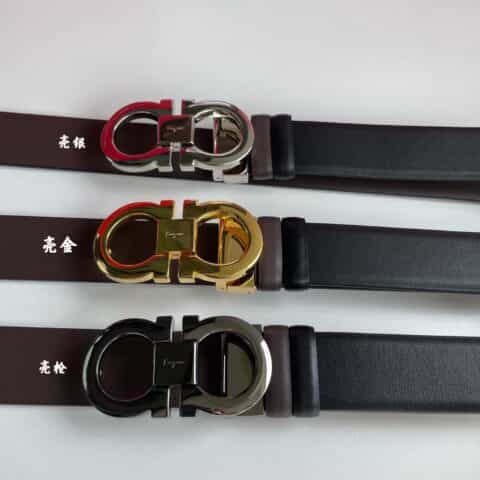 Salvatore  Ferragamo菲拉格慕男士3.5cm精致专柜版型双圈马蹄金属扣腰带