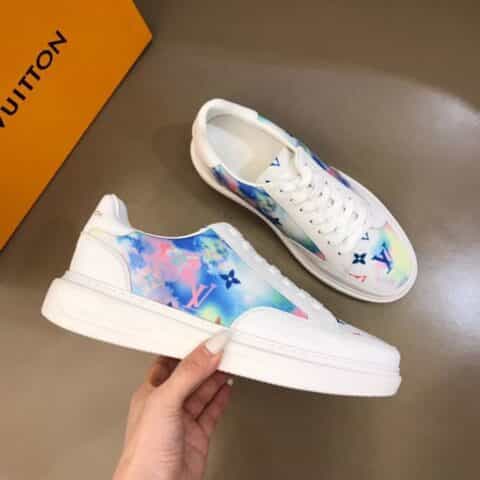 LV/路易威登    黑色头层牛皮拼接印花帆布鞋面新品男士高端休闲运动鞋