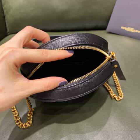 Saint laurent Ysl Vinyle小圆包 610436黑色鱼子酱金扣