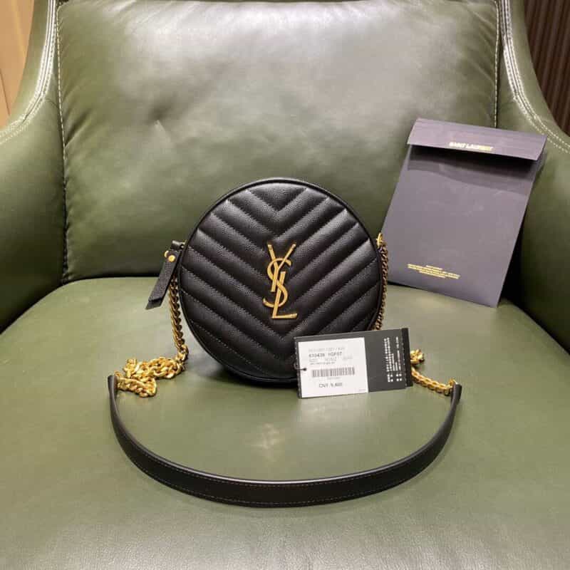 Saint laurent Ysl Vinyle小圆包 610436黑色鱼子酱金扣