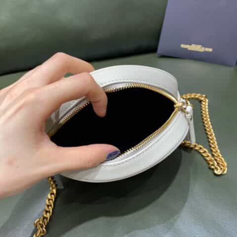Saint laurent Ysl Vinyle小圆包 610436白色鱼子酱金扣