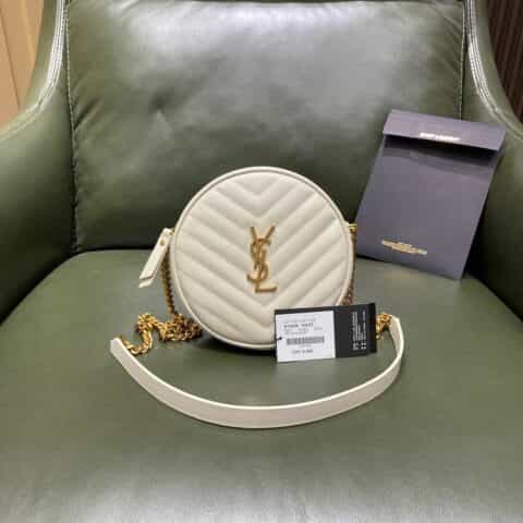 Saint laurent Ysl Vinyle小圆包 610436白色鱼子酱金扣