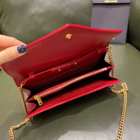 Saint laurent Ysl Monogram Woc链条包 377828大红色鱼子酱金扣