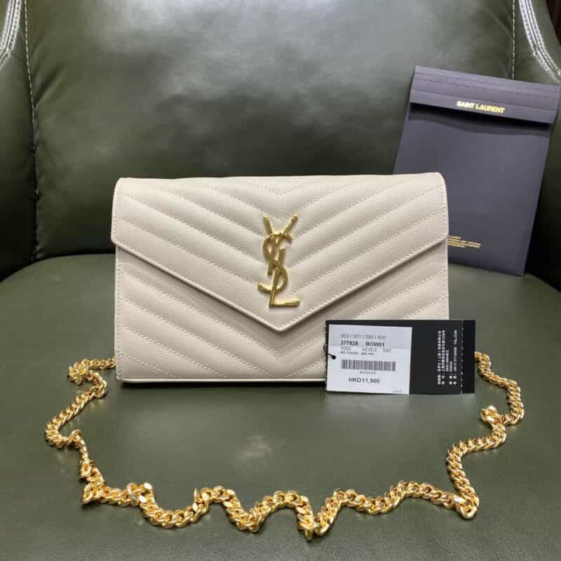 Saint laurent Ysl Monogram Woc链条包 377828白色鱼子酱金扣