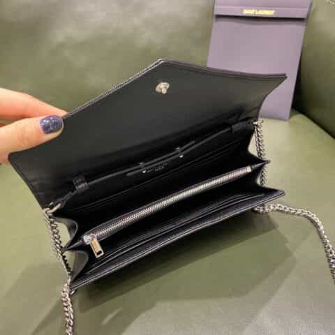 Saint laurent Ysl Monogram Woc链条包 377828黑色鱼子酱银扣