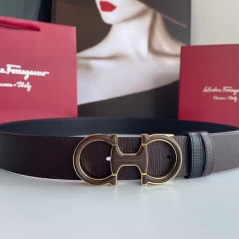 Ferragamo菲拉格慕男士精致亚克力金属扣头层牛皮双面外用腰带3.5cm