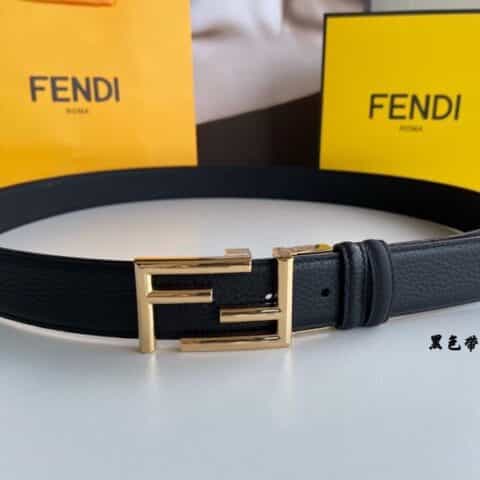 FENDI芬迪   FF徽标精湛工艺金属扣头层牛皮腰带3.5cm