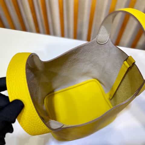 Hermès Picotin 18cm clemence皮 菜篮子 奶昔白拼那不勒斯黄/银扣