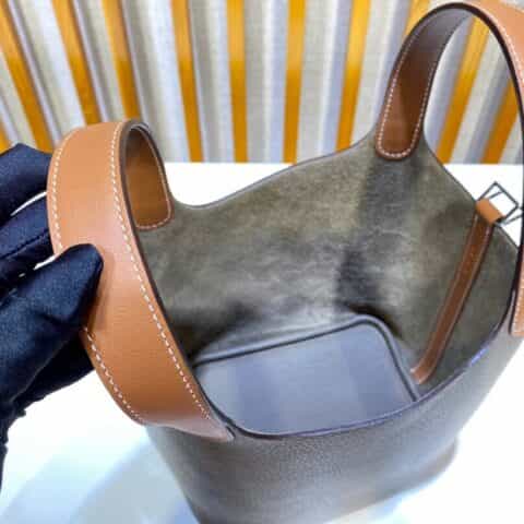 Hermès Picotin 18cm clemence皮 菜篮子 大象灰拼手挽金棕/银扣