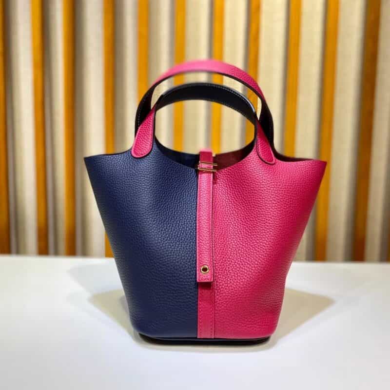 Hermès Picotin 18cm clemence皮 菜篮子 亮粉拼午夜蓝/金扣