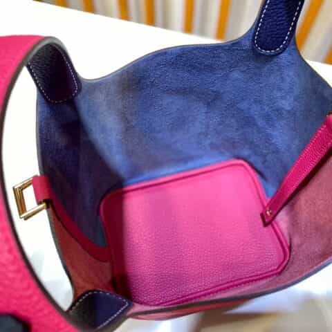 Hermès Picotin 18cm clemence皮 菜篮子 亮粉拼午夜蓝/金扣