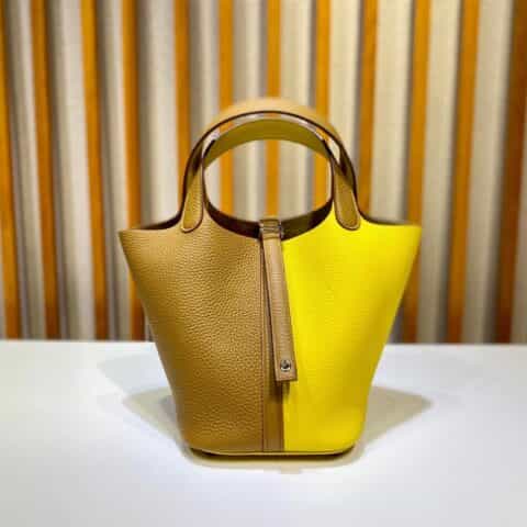 Hermès Picotin 18cm clemence皮 菜篮子 那不勒斯黄拼芝麻色/银扣