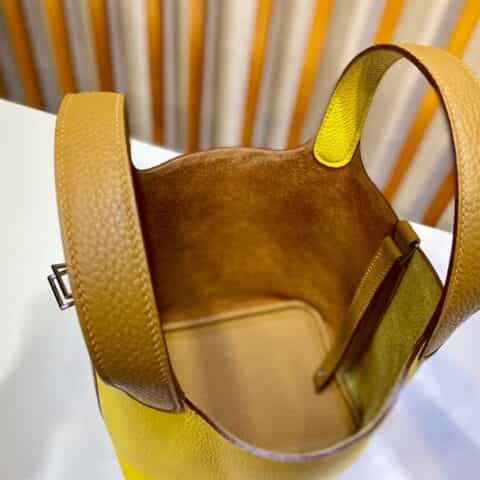 Hermès Picotin 18cm clemence皮 菜篮子 那不勒斯黄拼芝麻色/银扣