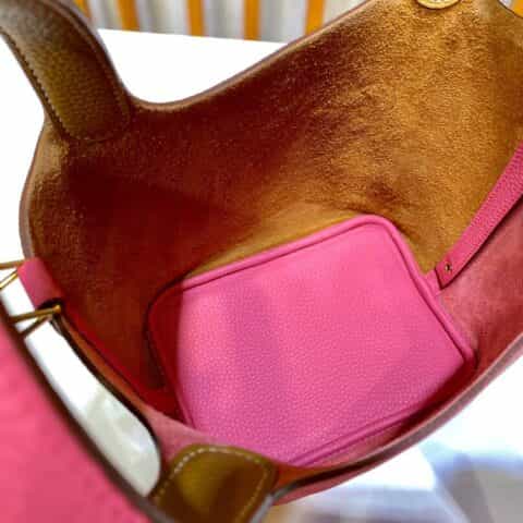 Hermès Picotin 18cm clemence皮 菜篮子 芝麻黄拼唇膏粉/金扣