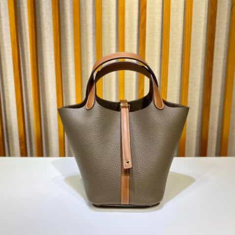 Hermès Picotin 18cm clemence皮 菜篮子 大象灰拼手挽金棕/金扣