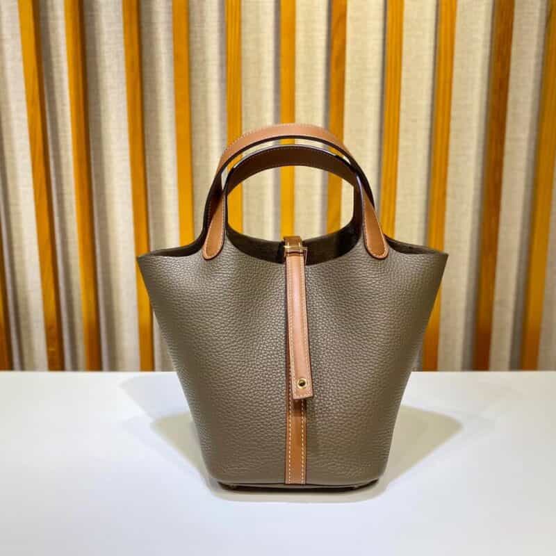 Hermès Picotin 18cm clemence皮 菜篮子 大象灰拼手挽金棕/金扣
