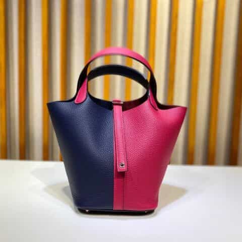 Hermès Picotin 18cm clemence皮 菜篮子 亮粉拼午夜蓝/银扣