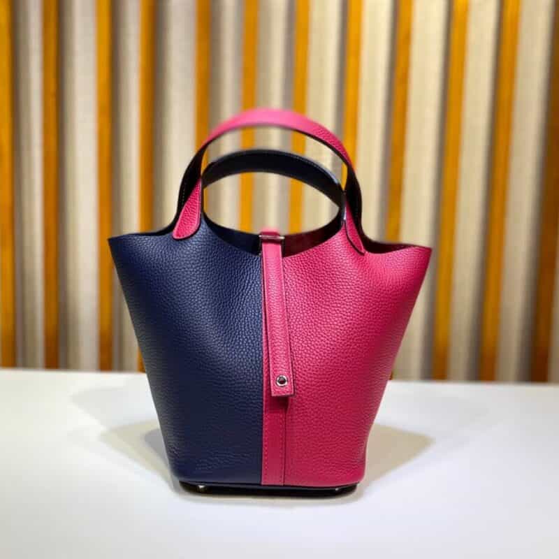 Hermès Picotin 18cm clemence皮 菜篮子 亮粉拼午夜蓝/银扣