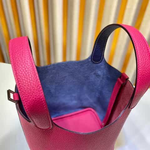 Hermès Picotin 18cm clemence皮 菜篮子 亮粉拼午夜蓝/银扣