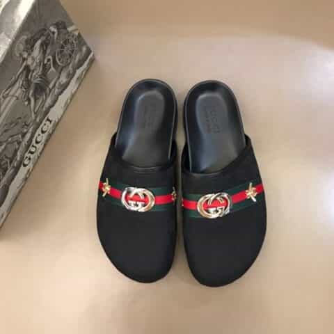Gucci古驰   进口毛呢材质G家夏季男士沙滩拖鞋