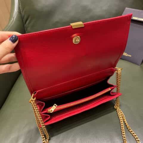 Saint laurent Ysl Becky菱形绗缝小羊皮链条包 585031红色