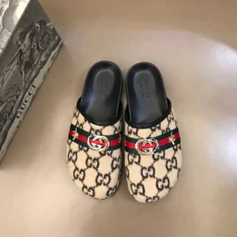 Gucci古驰   进口毛呢材质G家夏季男士沙滩拖鞋